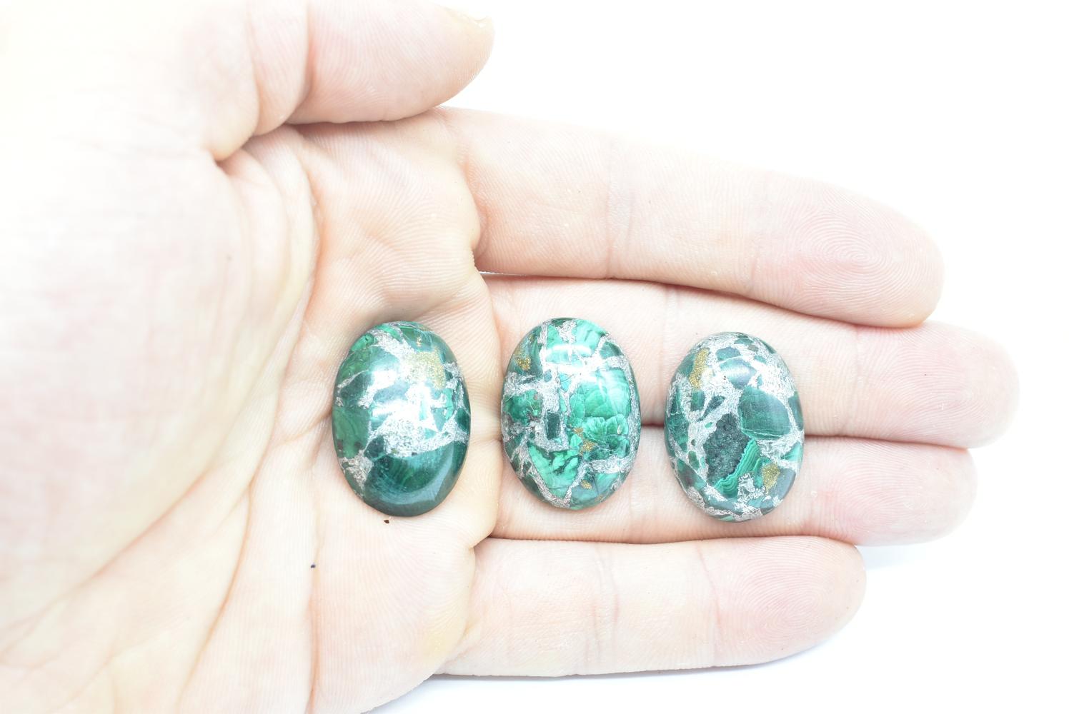 Natural Malachite Cabochon with Oval Silver Line