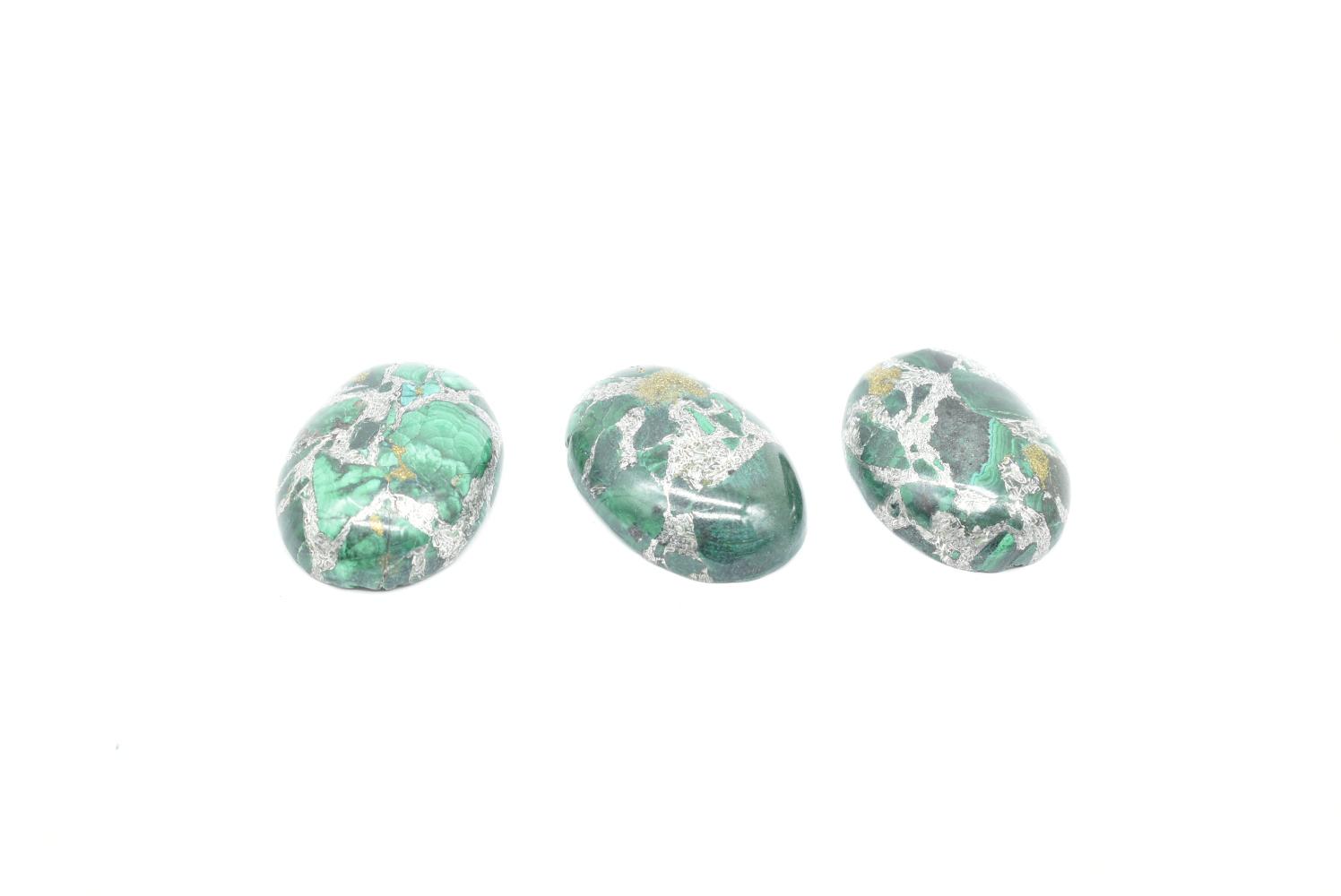 Natural Malachite Cabochon with Oval Silver Line