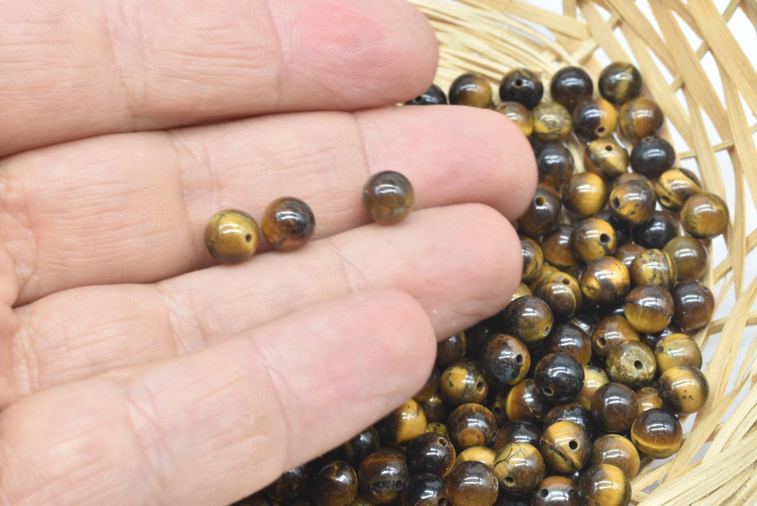 Perline di Occhio di Tigre 6 mm Forate - 10 Perline