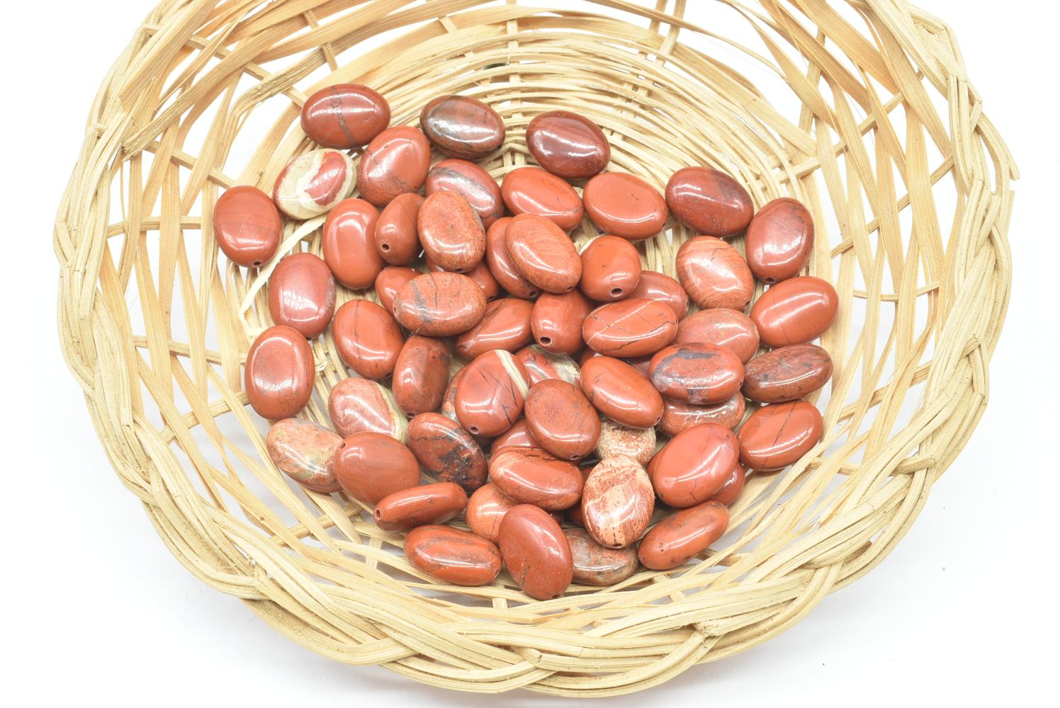 Perline ovali di Diaspro rosso 14 mm Forate - 5 Perline