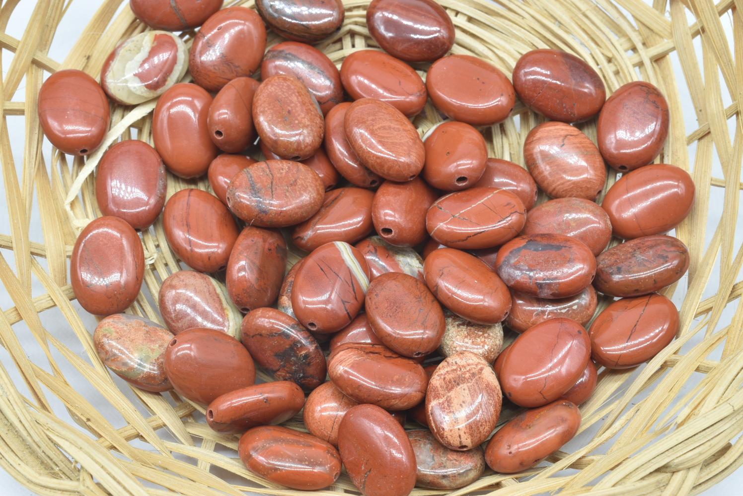 Perline ovali di Diaspro rosso 14 mm Forate - 5 Perline