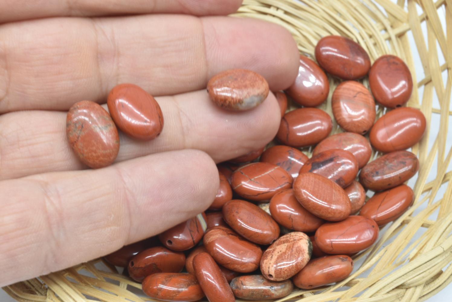 Perline ovali di Diaspro rosso 14 mm Forate - 5 Perline