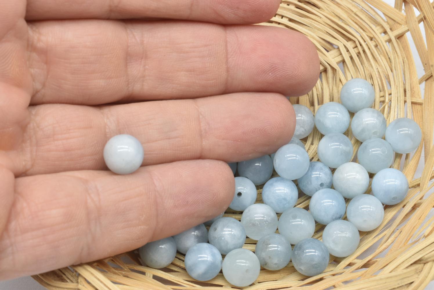 Perline di Acquamarina 8mm Forate - 3 Perline