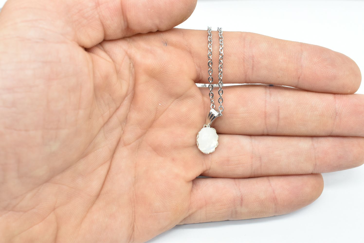 Moonstone Drop Pendant in Stainless Steel