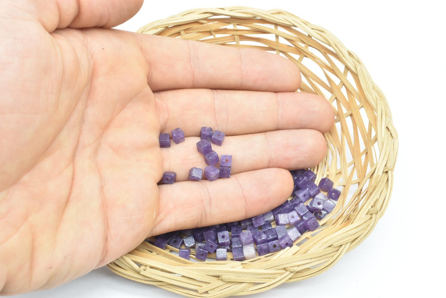 Perline di Lepidolite 4 mm Forate - 5 Perline