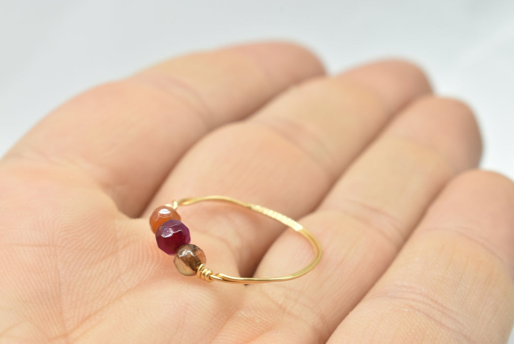 Ring with Adjustable Colored Agate Pearls