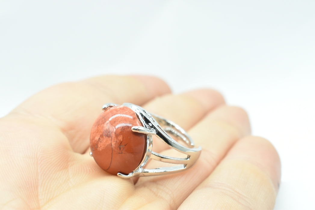 Ring with adjustable polished Red Jasper