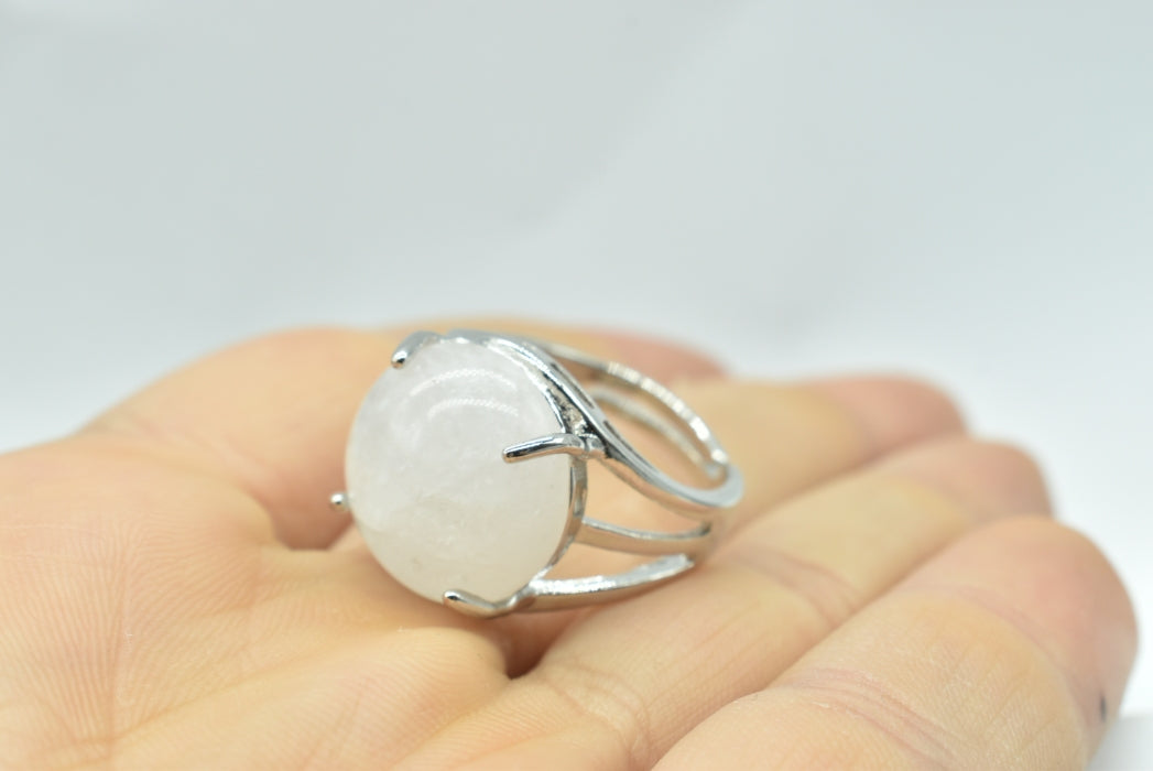 Ring with adjustable polished hyaline quartz - rock crystal