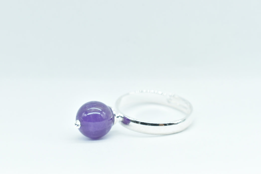 Adjustable Amethyst Bead Ring