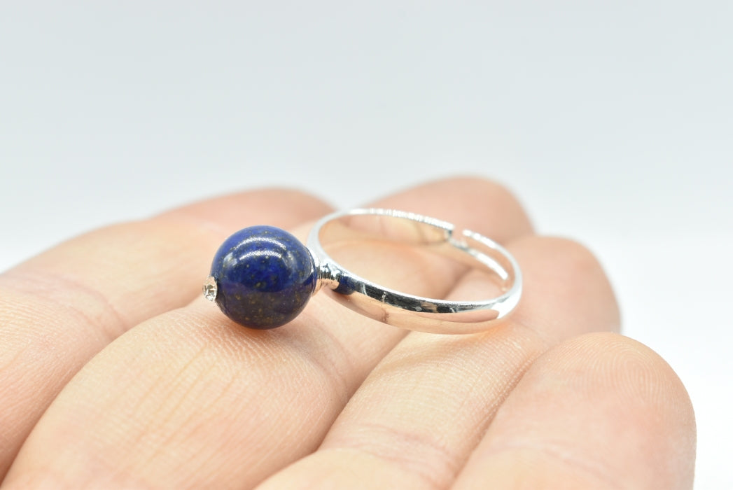 Adjustable Lapis Lazuli Bead Ring