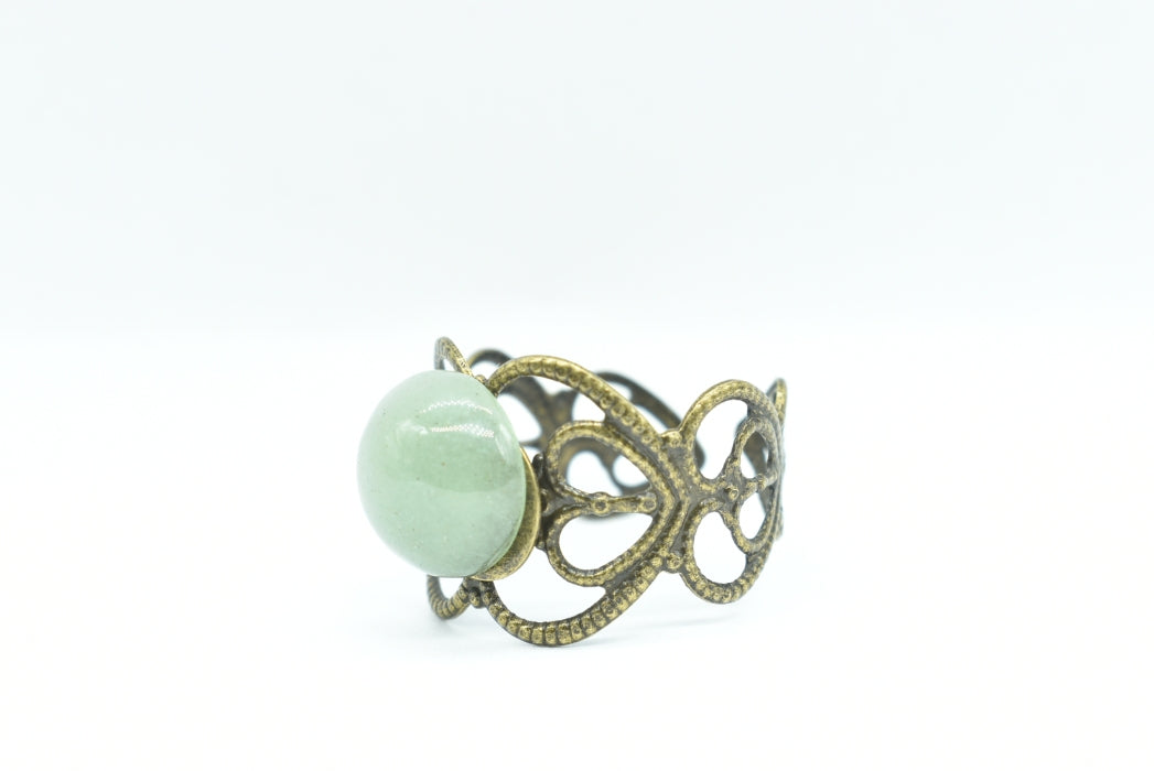 Aventurine ring with adjustable antique bronze plated brass