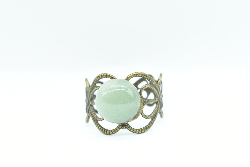 Aventurine ring with adjustable antique bronze plated brass