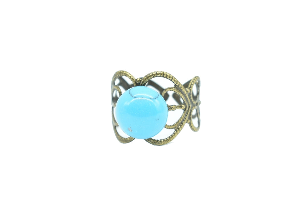 Synthetic Turquoise Ring with Adjustable Antique Bronze Plated Brass