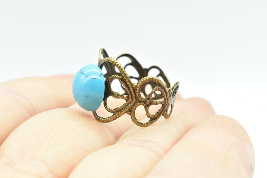 Synthetic Turquoise Ring with Adjustable Antique Bronze Plated Brass