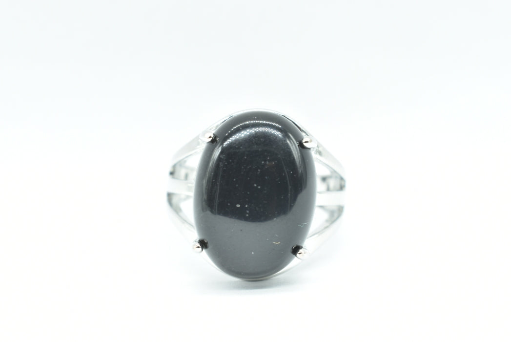 Ring with Oval Black Agate Stone