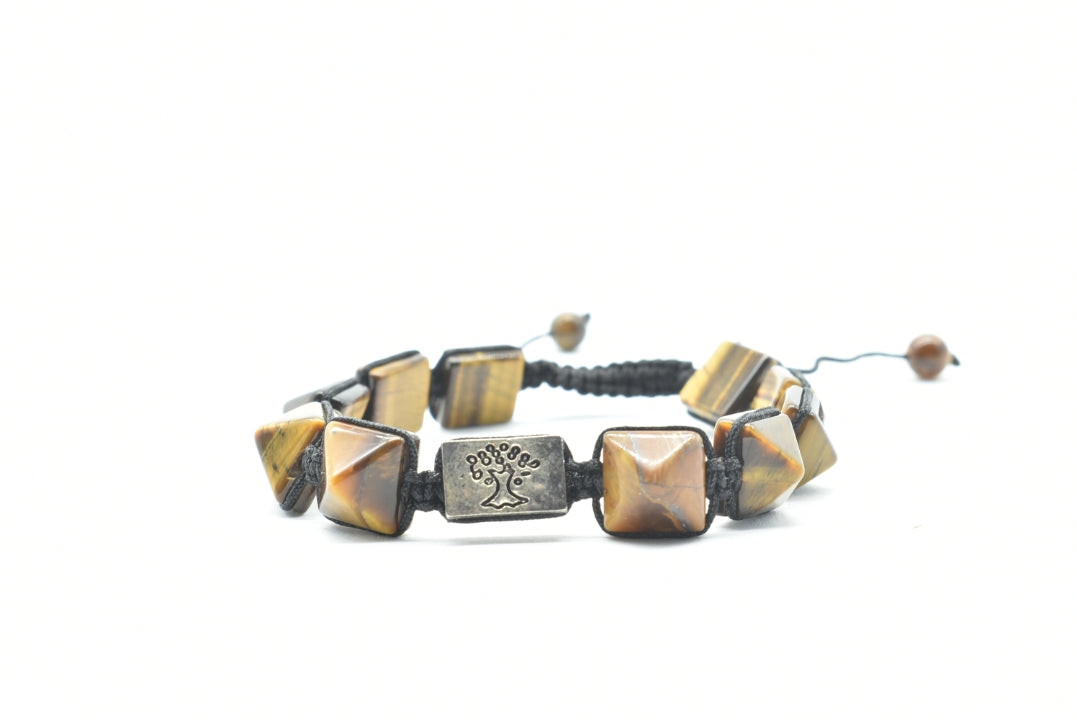 Tiger's Eye Bracelet with pyramidal gems and Adjustable Nilon thread