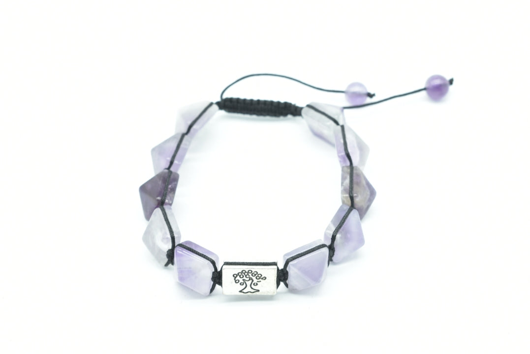 Amethyst bracelet with pyramidal gems and Adjustable Nilon wire