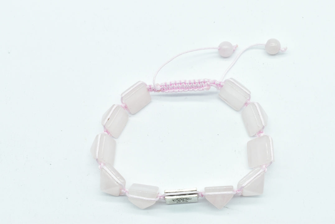 Rose Quartz Bracelet with pyramidal gems and Adjustable Nilon wire
