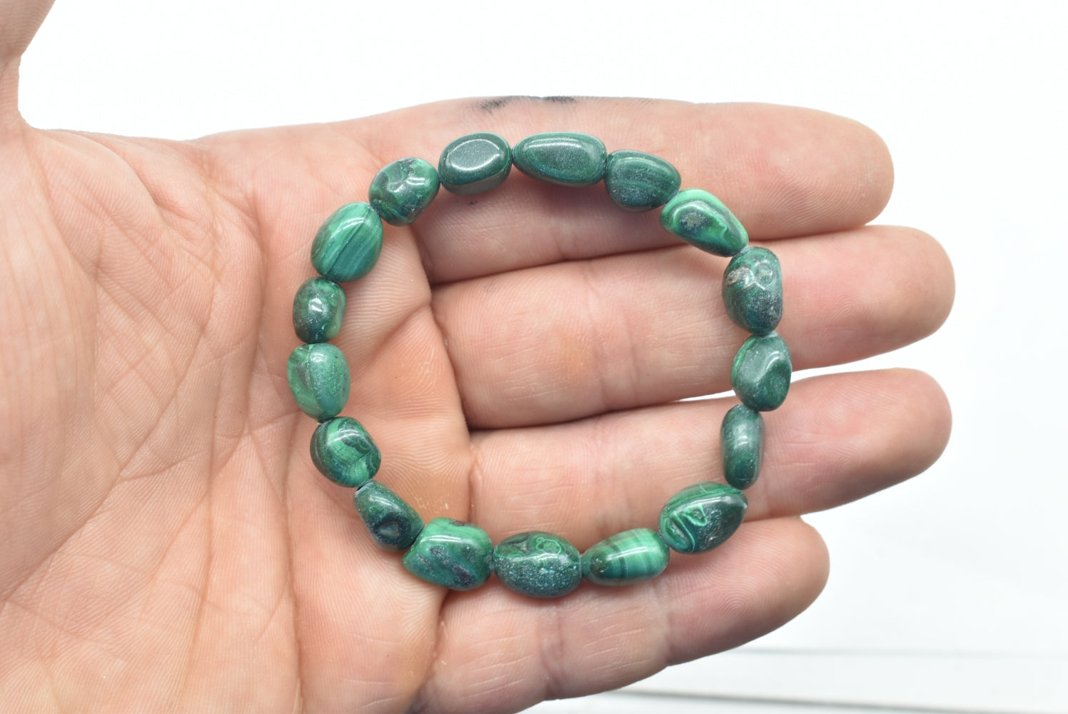 Elasticized Natural Malachite Stones Bracelet