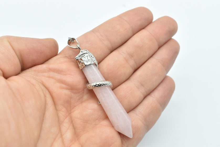 Rose Quartz Pointed Pendant with Snake