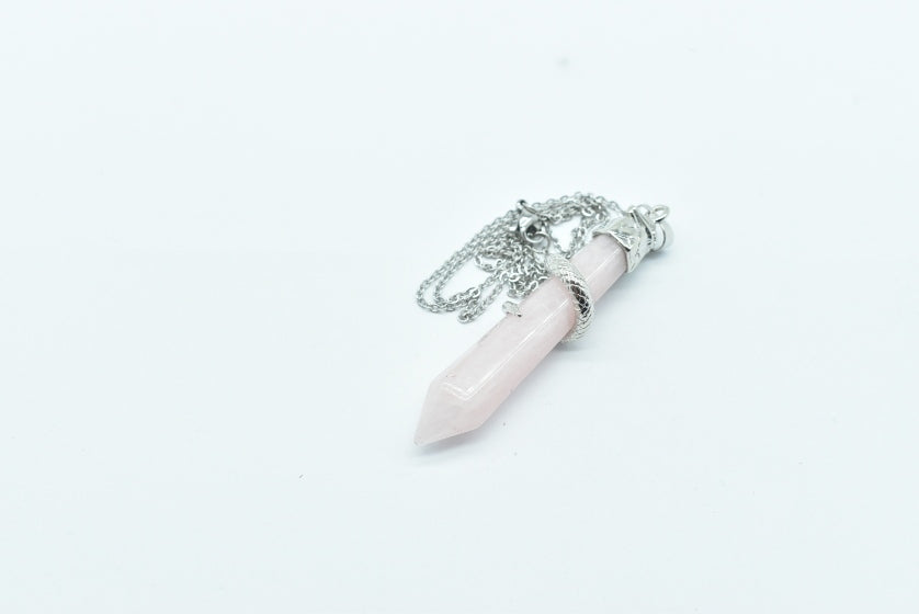 Rose Quartz Pointed Pendant with Snake