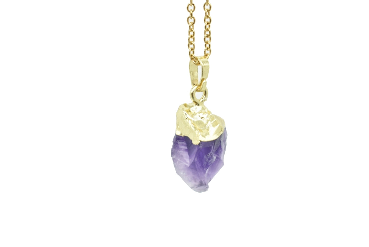 Raw Amethyst Point Pendant with gold-colored supports