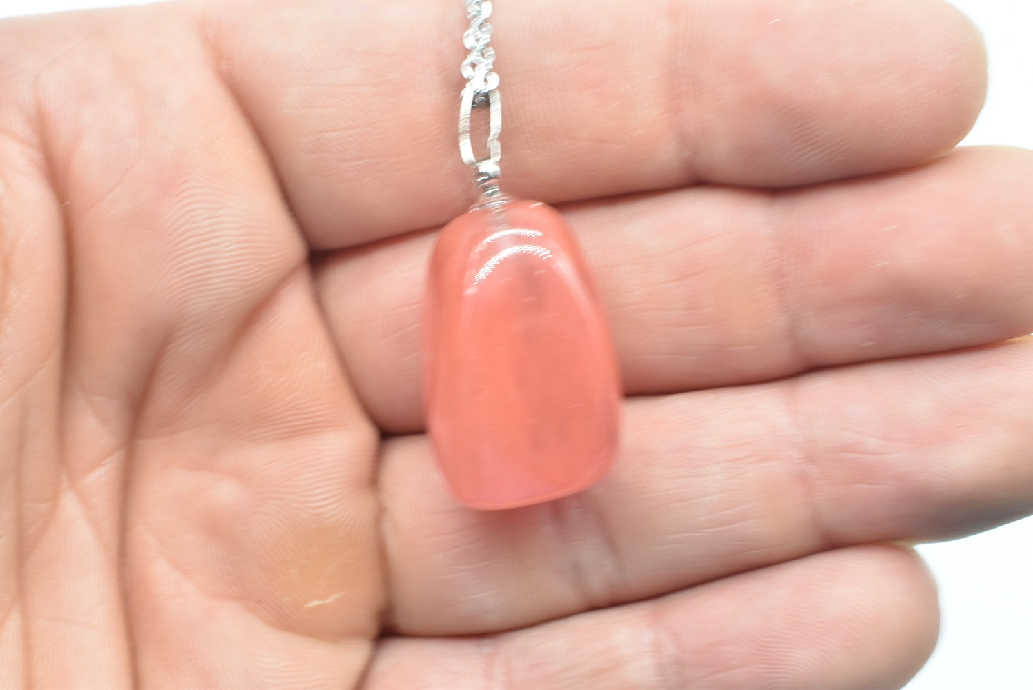 Tumbled Synthetic Cherry Quartz Pendant