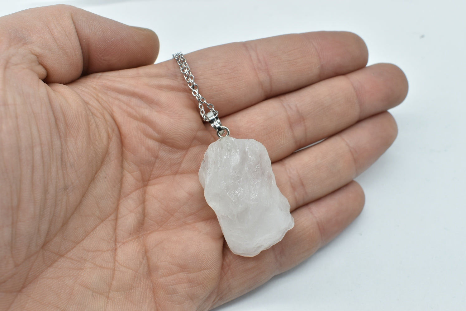Raw Hyaline Quartz Nugget Pendant - Rock Crystal