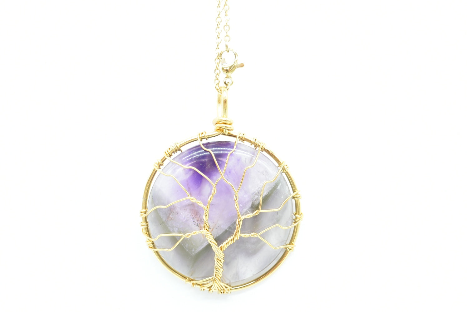 Amethyst plate pendant with tree of life symbol