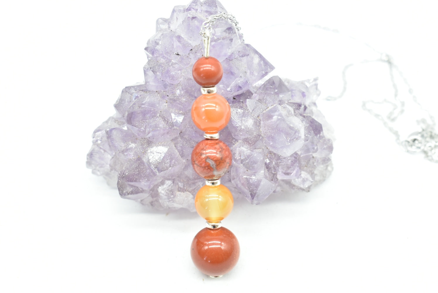 Red Jasper and Carnelian beads pendant with supports and necklace in 925 Silver