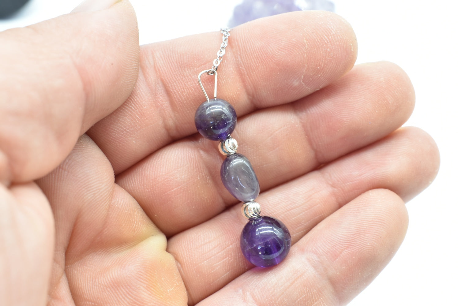 Amethyst beads pendant with supports and necklace in 925 Silver