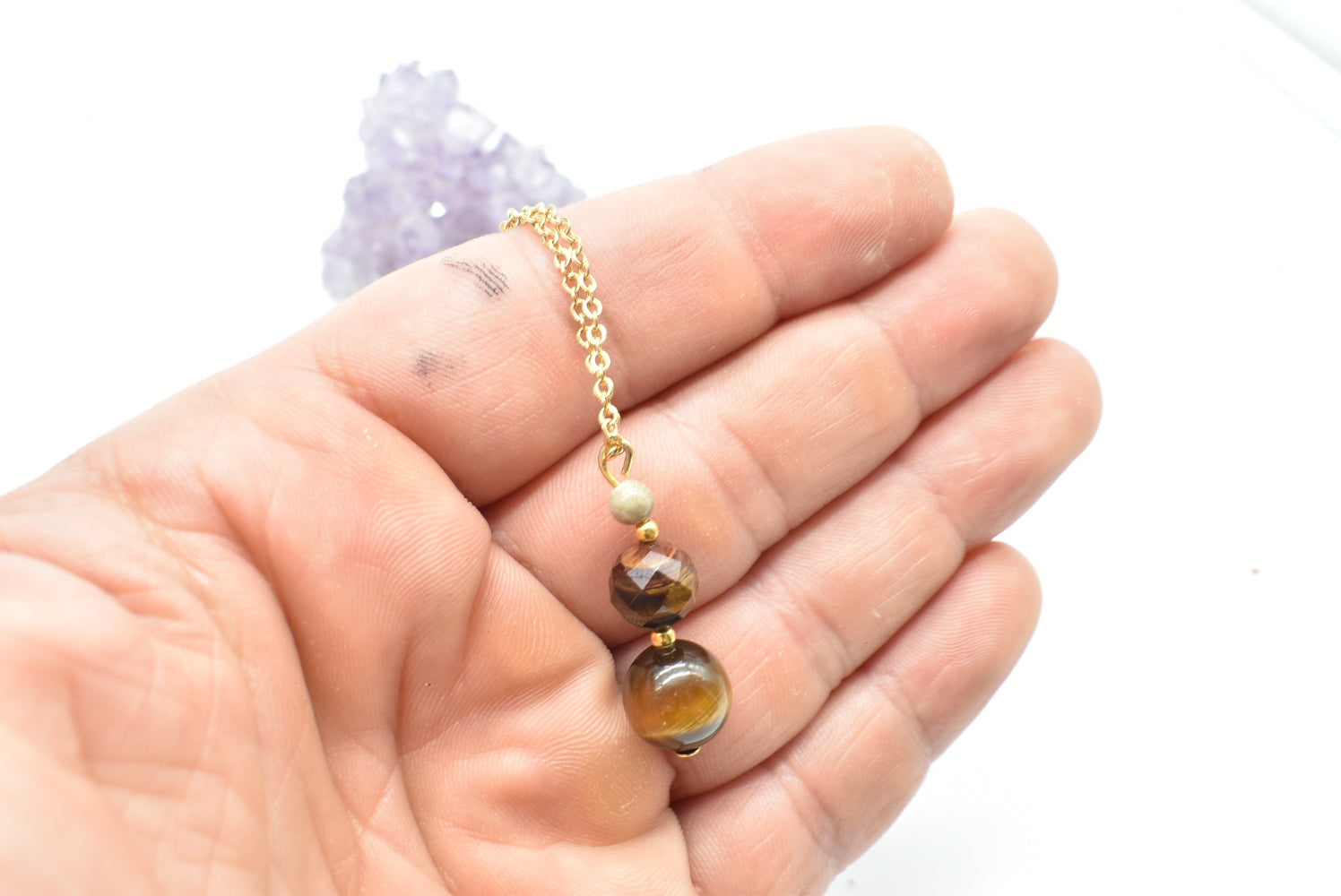 Tiger's Eye and Moonstone beads pendant