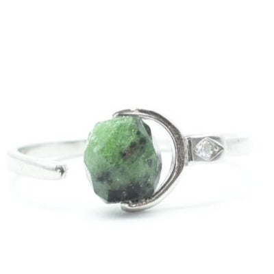 Ring with Ruby stone in Faceted Zoisite and 925 silver - Adjustable