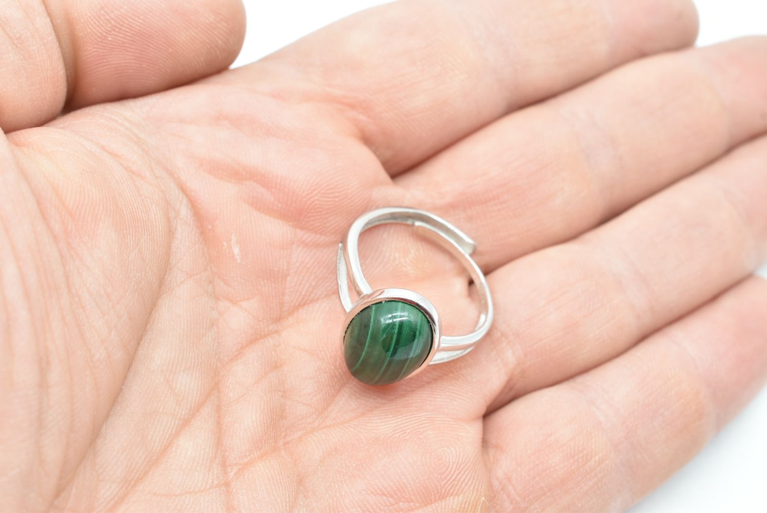 Ring with Malachite stone and 925 silver - Adjustable
