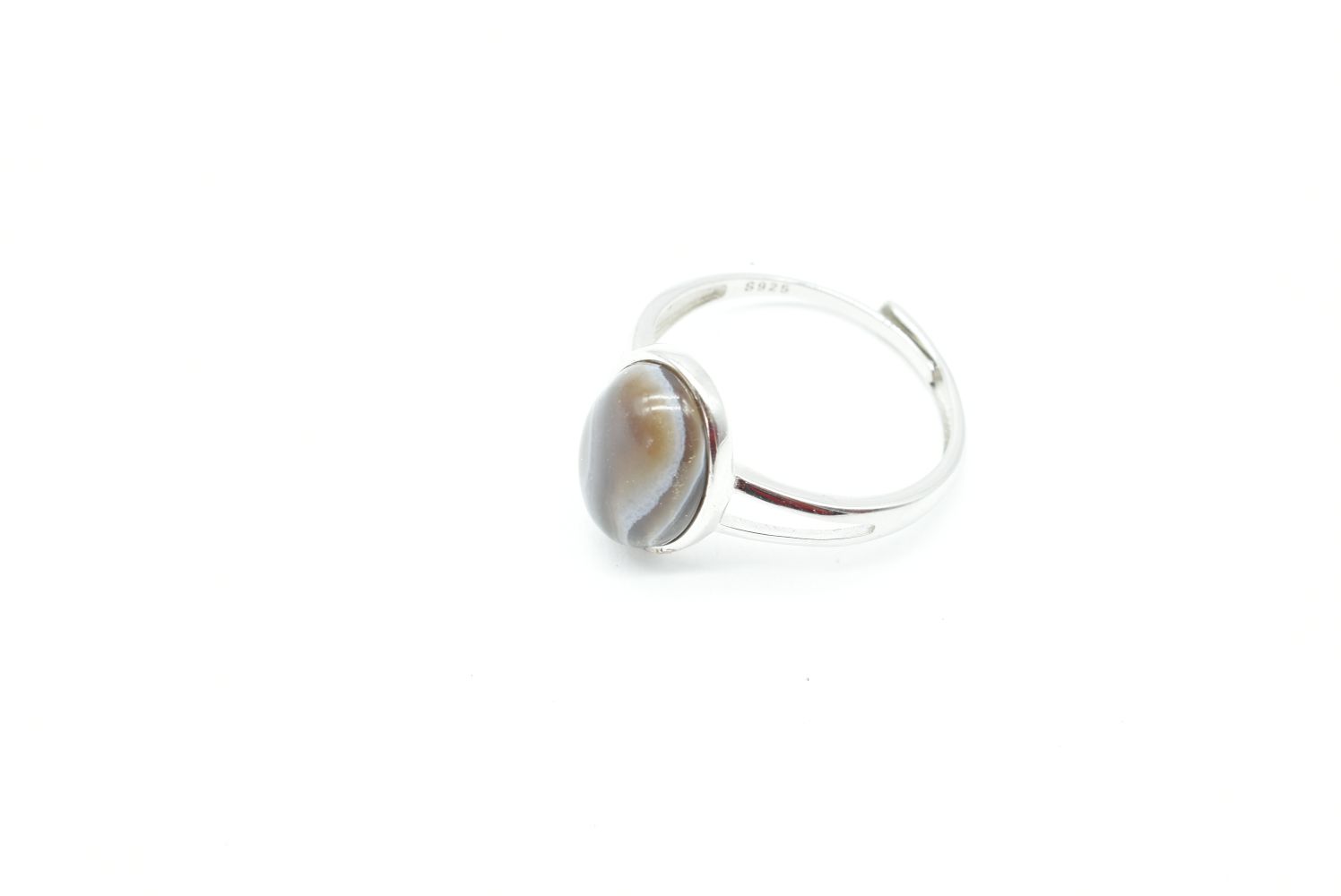 Ring with Botswana Gray Agate stone and 925 silver - Adjustable