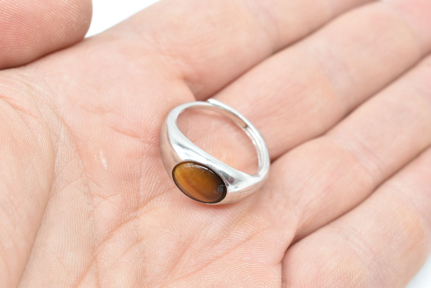 Ring with Tiger's Eye stone and 925 silver - Adjustable