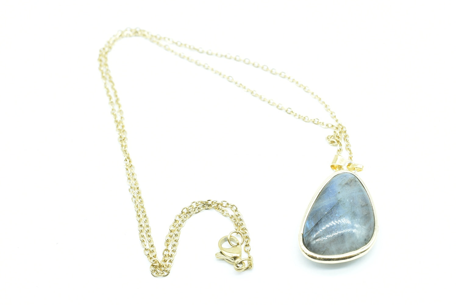 Labradorite teardrop pendant with gold-colored supports