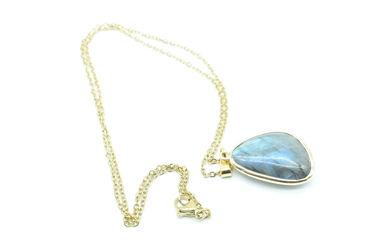 Labradorite teardrop pendant with gold-colored supports