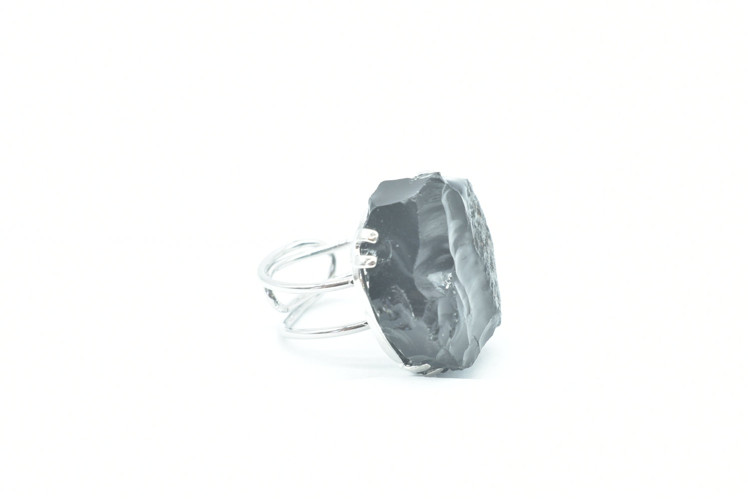 Adjustable Raw Obsidian Ring