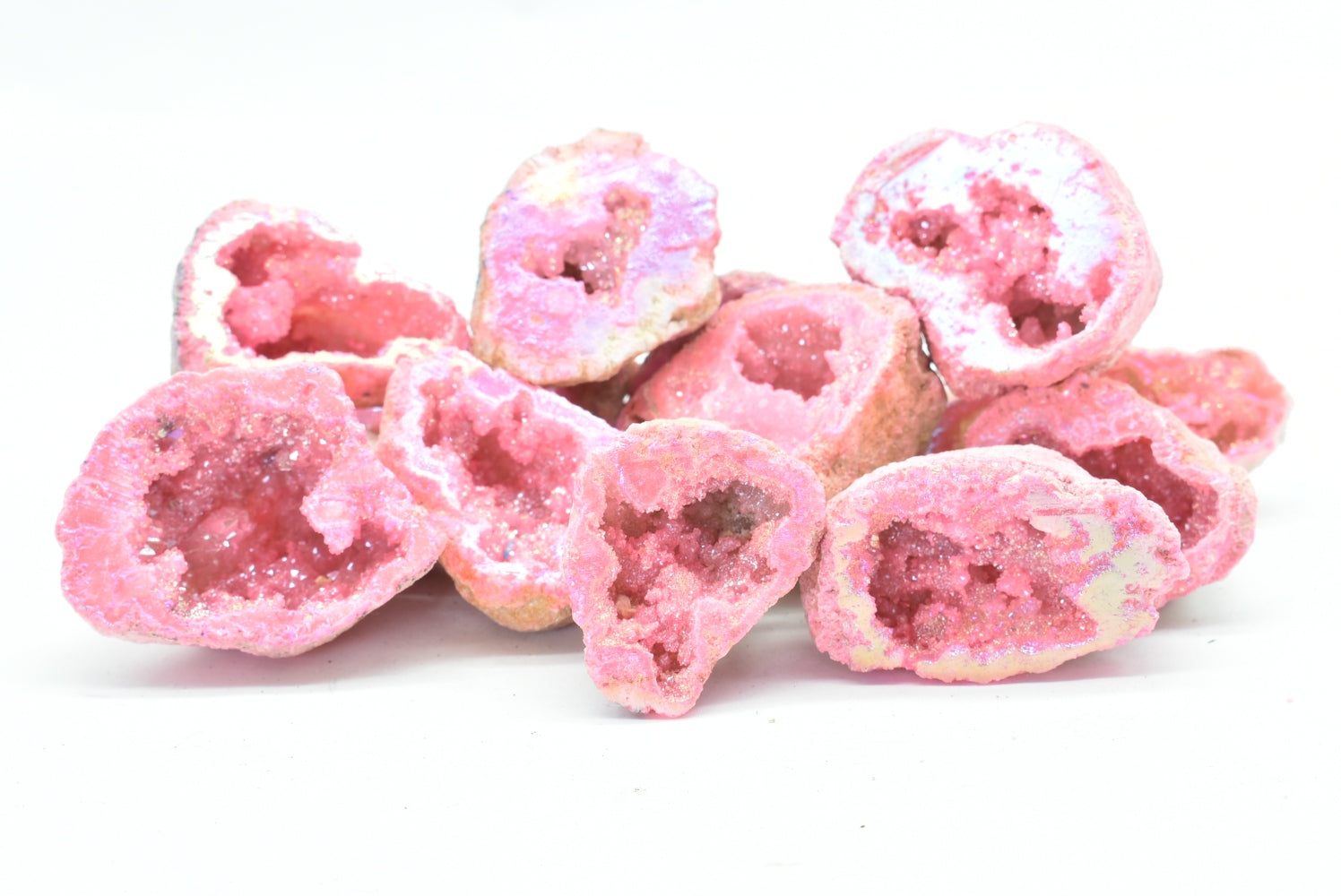 Geode di Quarzo Arcobaleno Rosa Tinto