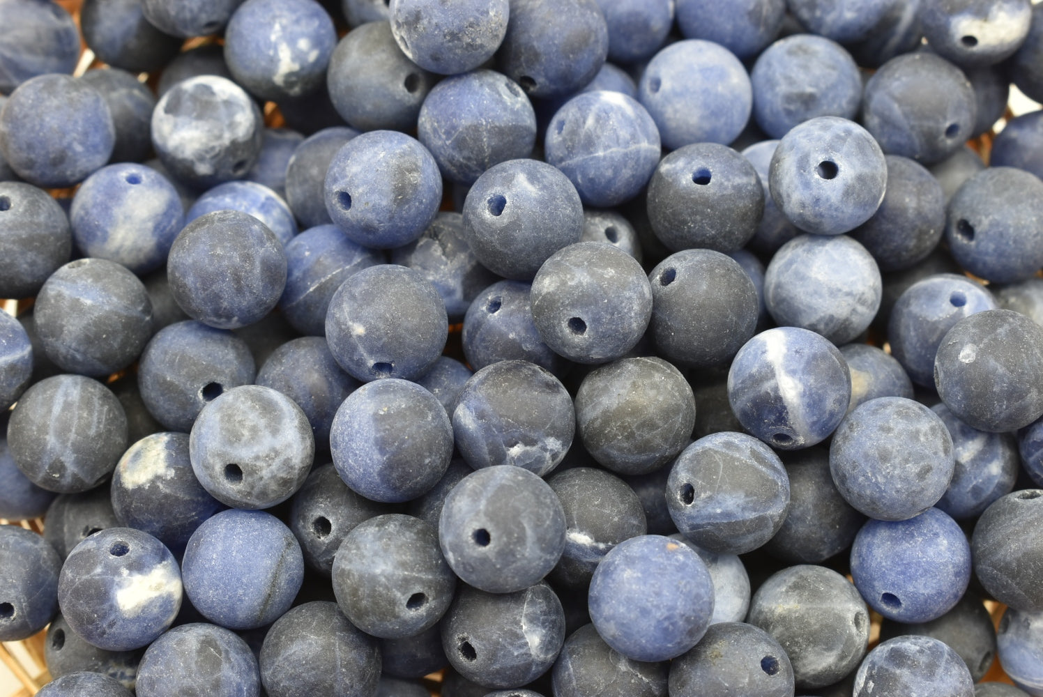 Sodalite Frosted Beads 8 mm Perforated - 5 Beads