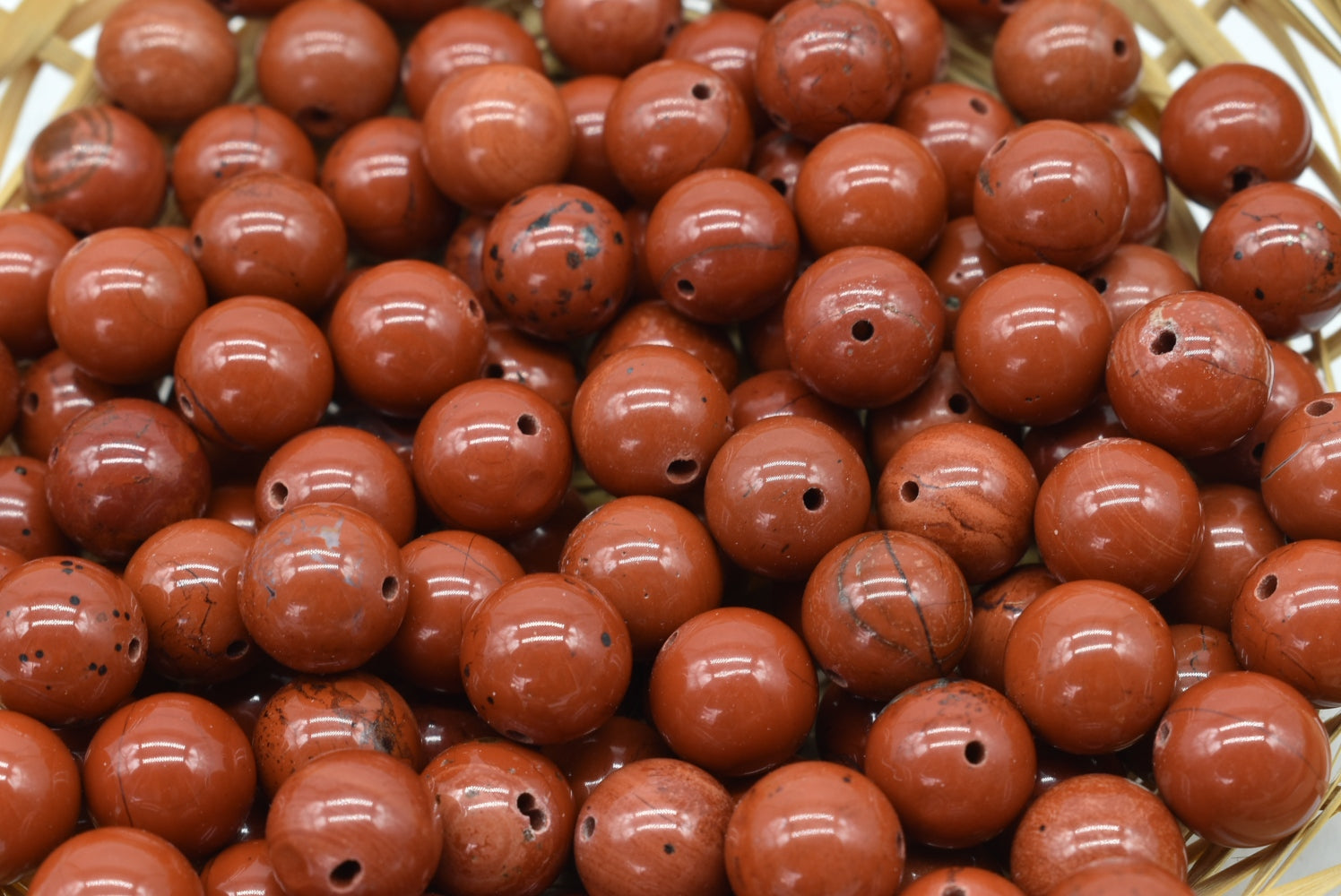 Red Jasper Beads 10 mm Perforated - 5 Beads