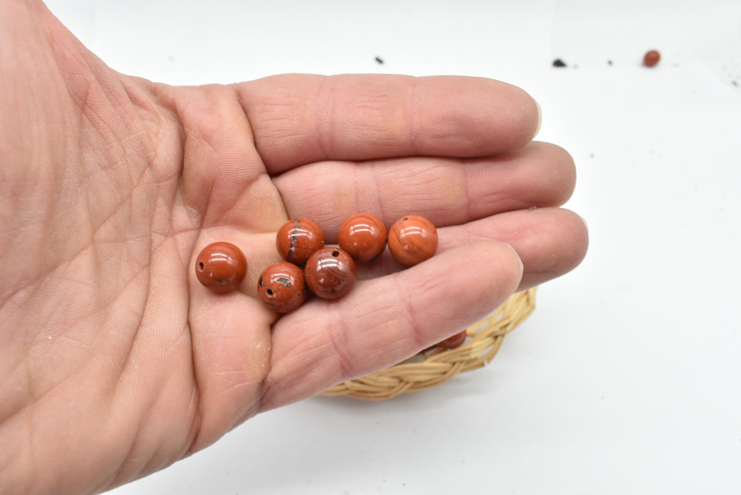 Perline di Diaspro Rosso 10 mm Forate - 5 Perline
