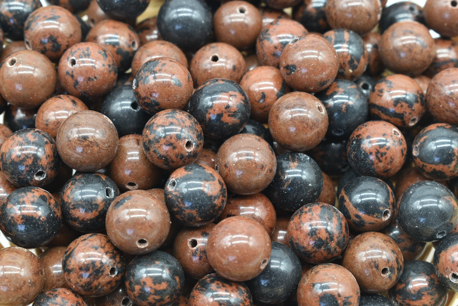 10mm Drilled Mahogany Obsidian Beads - 10 Beads