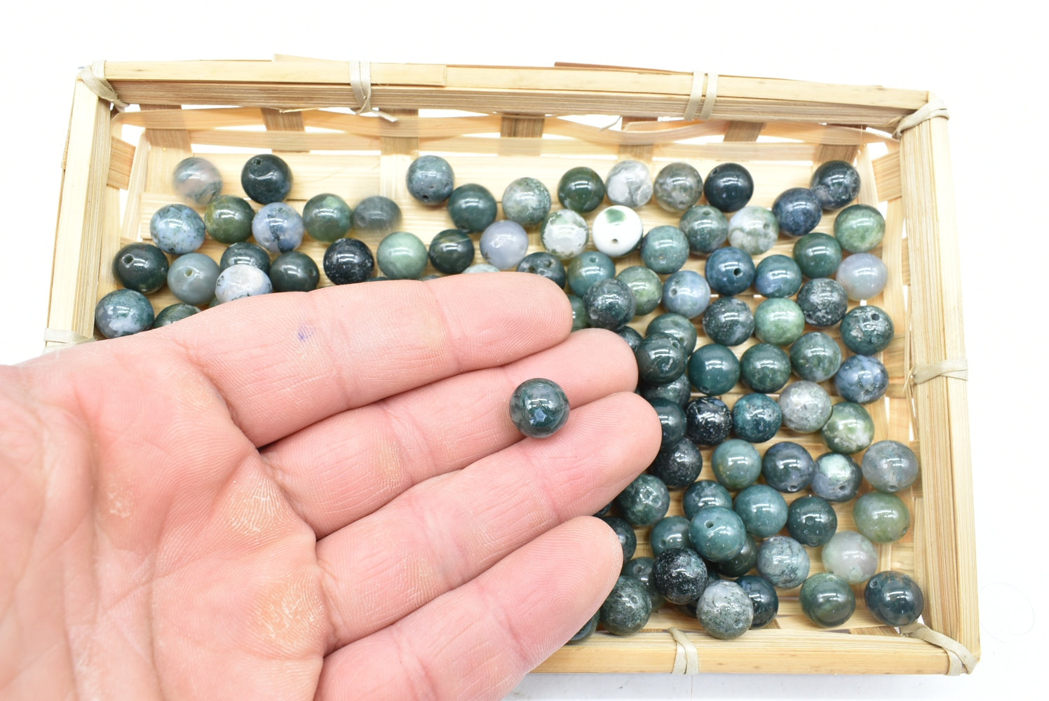 Moss Agate Beads 10 mm Perforated - 5 Beads