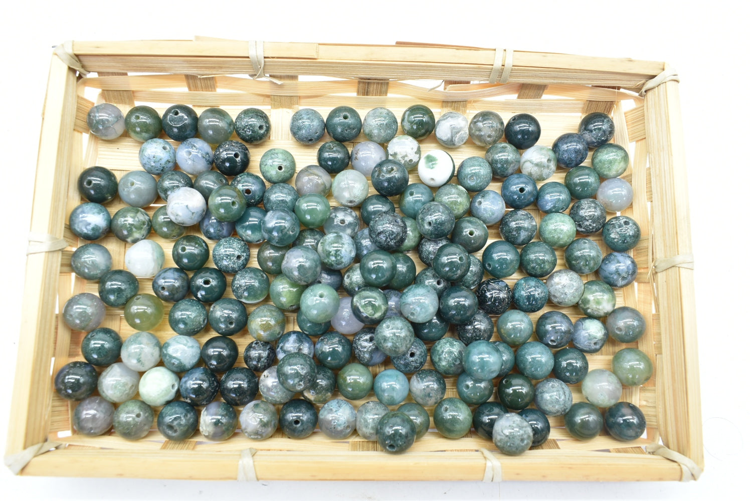 Moss Agate Beads 10 mm Perforated - 5 Beads