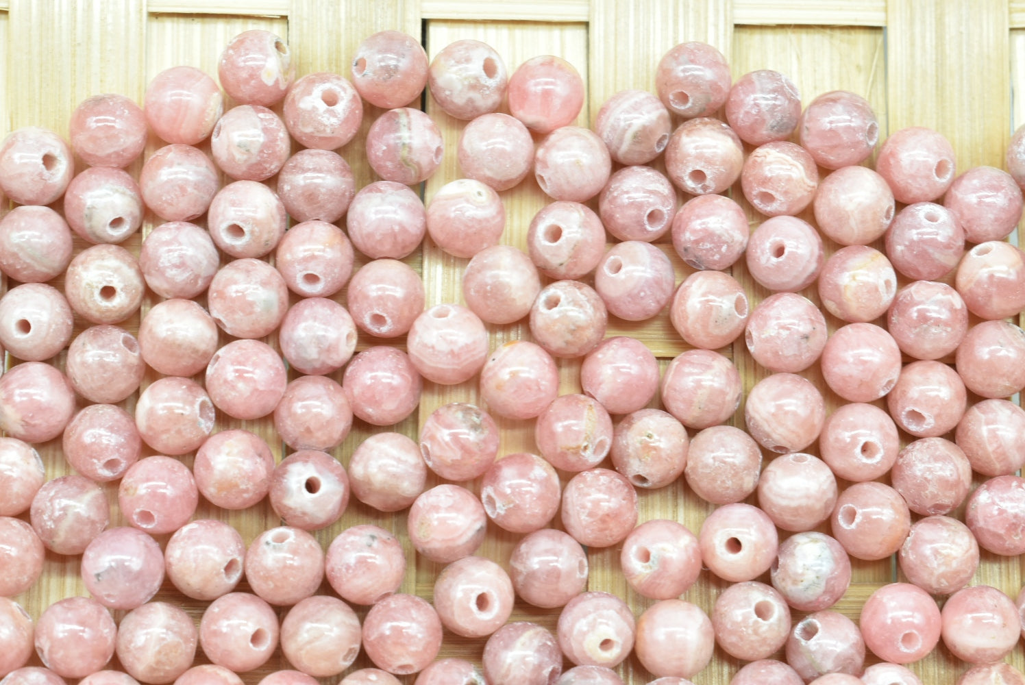 5 mm Perforated Rhodochrosite Beads - 5 Beads