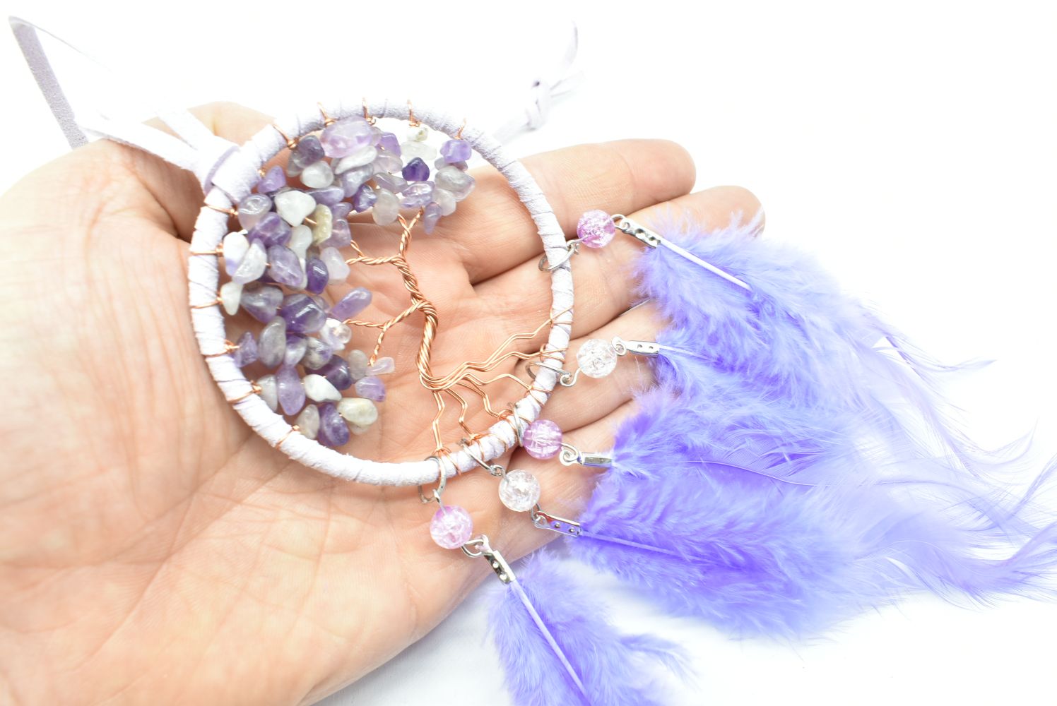 Dream catcher with Tree of Life in Amethyst chips