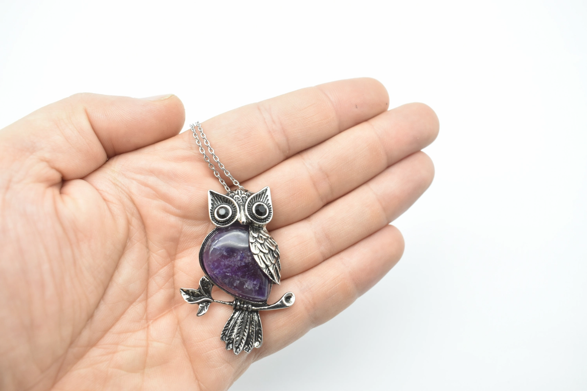Collana con ciondolo gufo protezione pietre preziose ematite gufo cercatore Collana con ciondolo gufo protezione pietre preziose ematite gufo cercatore